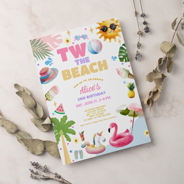 Two the Beach Tropical Summer 2nd Birthday Party  Invitation (Creator Uploaded)