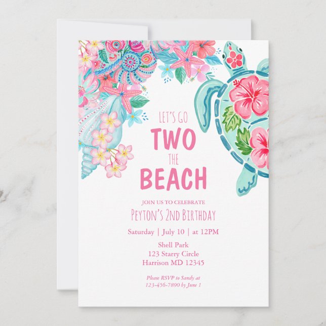 Two the Beach Turtle Summer Birthday Invitation (Front)