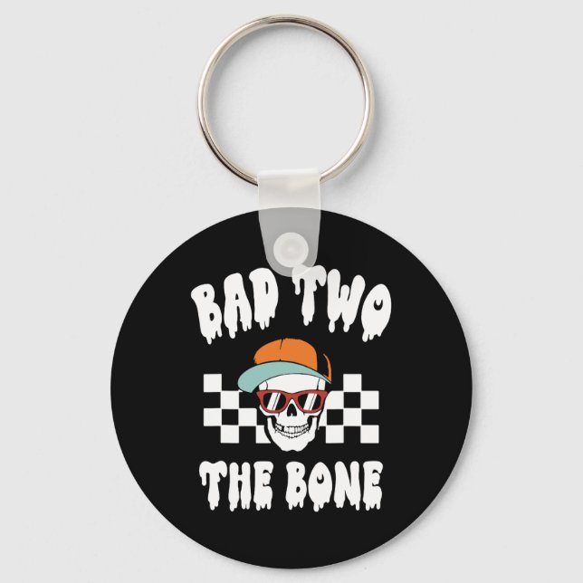 Two The Bone Funny 2nd Birthday Halloween Skeleton Key Ring (Front)