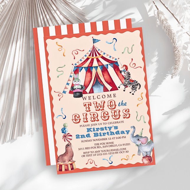 Two the Circus Carnival Tent Animals 2nd Birthday Invitation (Creator Uploaded)