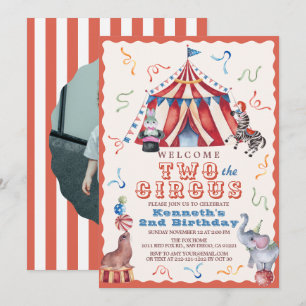 Two the Circus Carnival Tent Photo 2nd Birthday Invitation