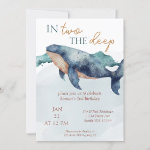 Two the Deep Whimsical Ocean Whale Invitation