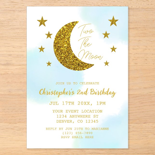 Two The Moon 2nd Birthday Acrylic Invitations (Front)