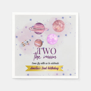 Two The Moon 2nd Birthday Girl Moon Stars Rocket Napkin