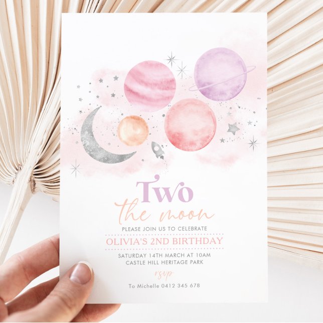 Two The Moon 2nd Birthday Invitation Girl Silver (Creator Uploaded)