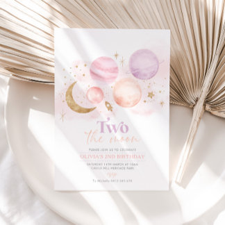 Two The Moon 2nd Birthday Invitation Girl Space