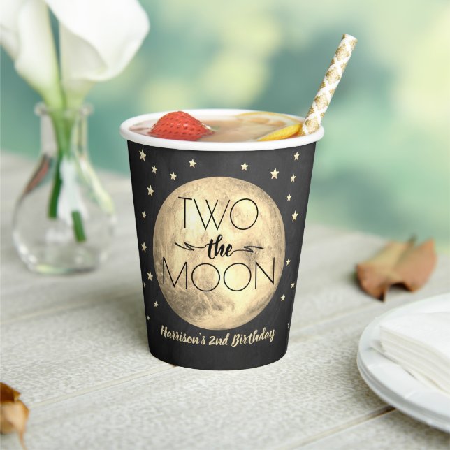 Two The Moon 2nd Birthday Paper Cups (Insitu)