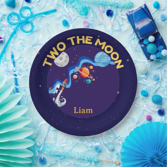 Two the Moon 2nd Birthday Paper Plates Space Rocke (Party)