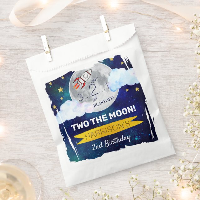 Two The Moon 2nd Birthday Party Favour Bags (Clipped)