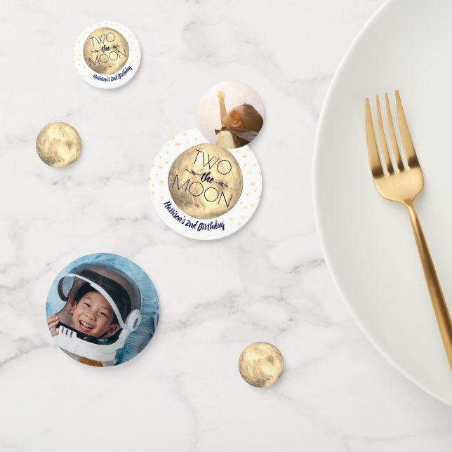 Two The Moon 2nd Birthday Party Photo Confetti (Group)