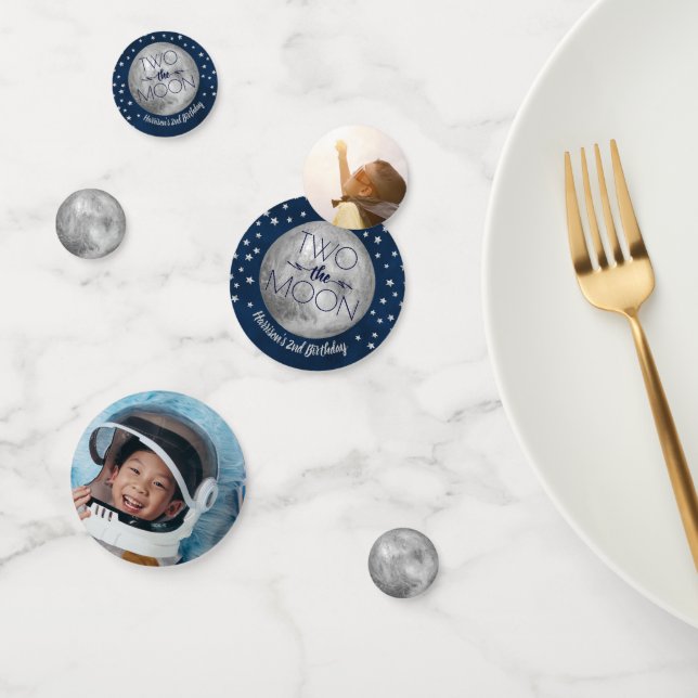 Two The Moon 2nd Birthday Party Photo Confetti (Group)