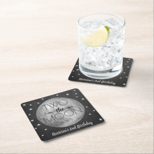 Two The Moon 2nd Birthday Party Square Paper Coaster