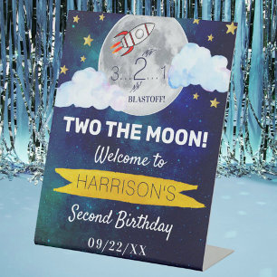 Two The Moon 2nd Birthday Party Welcome Pedestal Sign