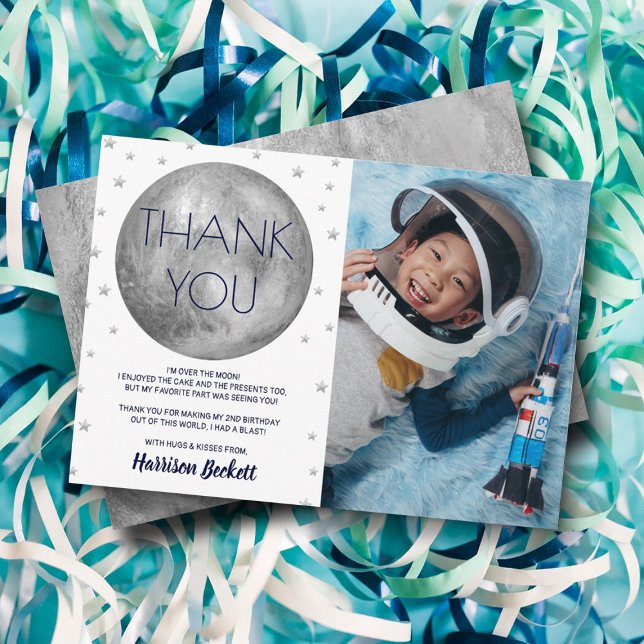 Two The Moon 2nd Birthday Photo Thank You Card (Creator Uploaded)