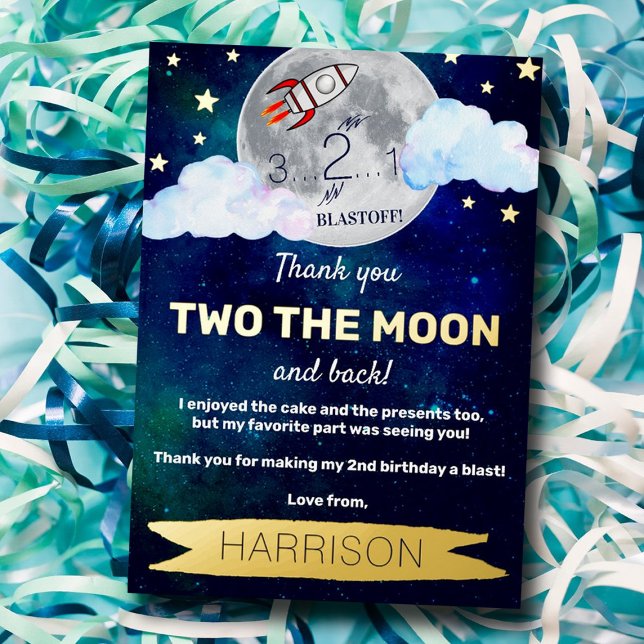 Two The Moon 2nd Birthday Real Foil Thank You Card (Creator Uploaded)
