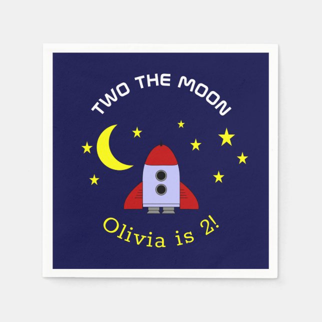 Two The Moon 2nd Birthday Rocket Ship Space Theme Napkin (Front)