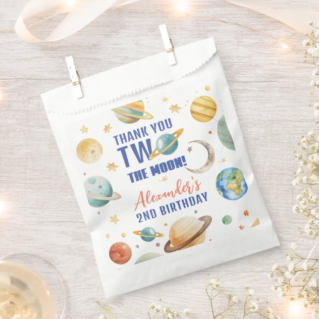 Two The Moon 2nd Birthday Space Galaxy Favour Bags (Clipped)