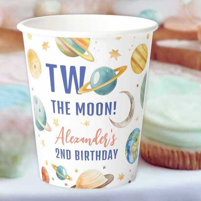 Two The Moon 2nd Birthday Space Galaxy Party Paper Cups (Creator Uploaded)