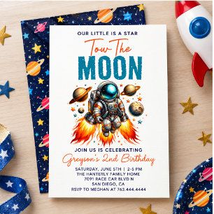 Two the Moon 2nd Birthday Space Invitation