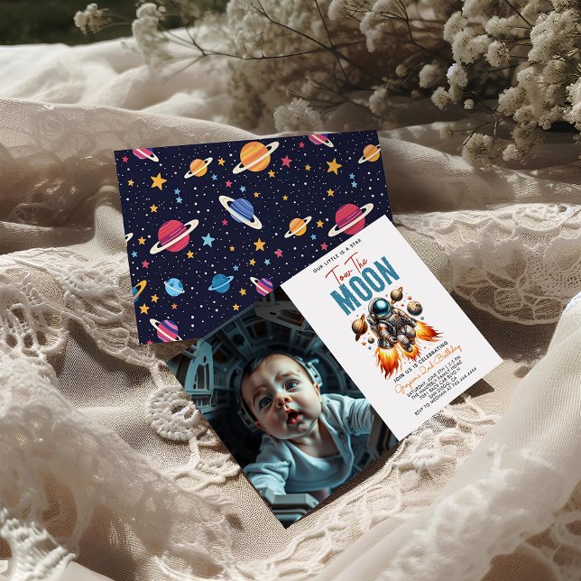 Two the Moon 2nd Birthday Space photo Invitation (Creator Uploaded)