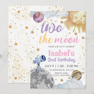 Two the Moon 2nd Birthday Space Theme Birthday Invitation