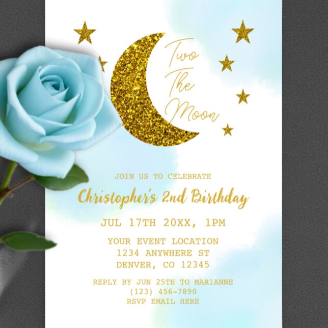 Two The Moon 2nd Birthday Vellum Invitations (Creator Uploaded)