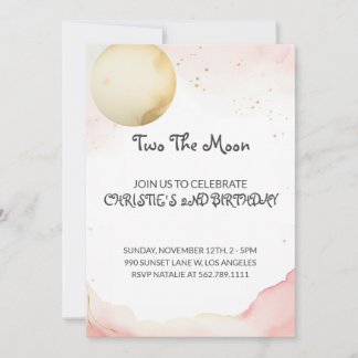 Two The Moon 2nd Girl Birthday Invitation