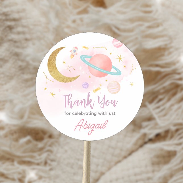 Two the Moon and Stars Birthday Party Classic Round Sticker (Two the Moon and Stars Birthday Party Sticker)