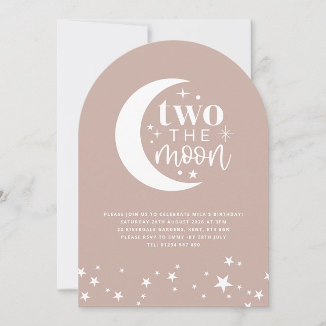 Two The Moon Arched Blush Pink Birthday Invitation (Front)