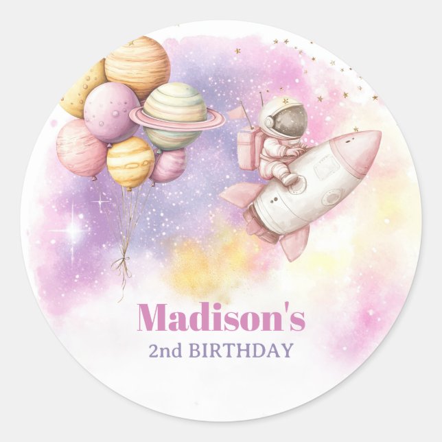 Two the Moon Birthday Girl, Pastel Outerspace Classic Round Sticker (Front)