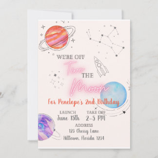 Two the Moon Birthday  Invitation