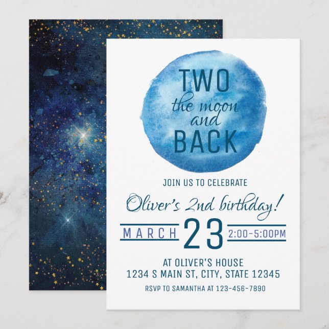 Two the moon birthday invitation (Front/Back)