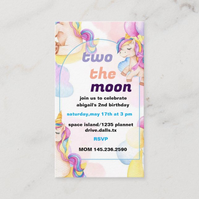 Two the Moon Birthday Invite (Front)