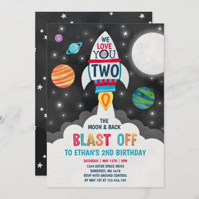 Two The Moon Birthday Invite Loved To Two The Moon (Front/Back)