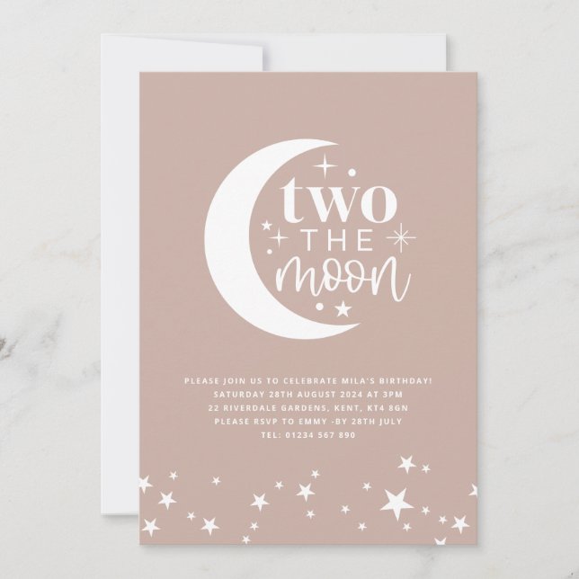 Two The Moon Blush Pink Birthday Invitation (Front)