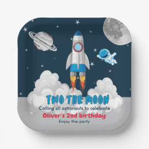 Two The Moon Boy Space Rocket 2nd Birthday Paper Plate