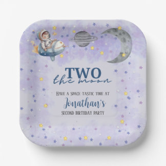Two The Moon Boy Space Rocket 2nd Birthday  Paper Plate