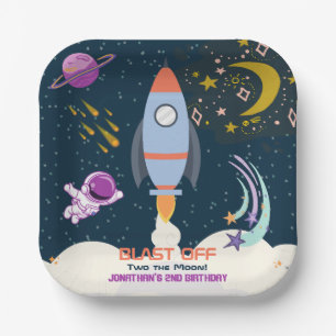 Two The Moon Boy Space Rocket 2nd Birthday Paper Plate