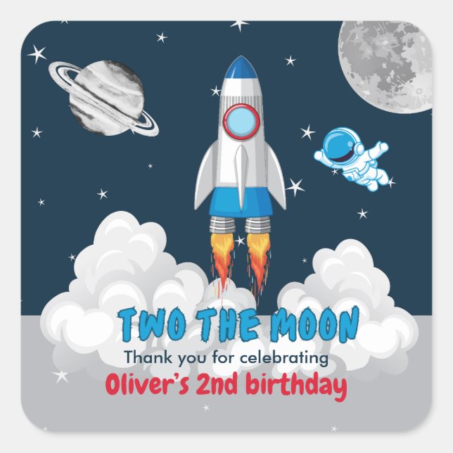 Two The Moon Boy Space Rocket 2nd Birthday  Square Sticker (Front)