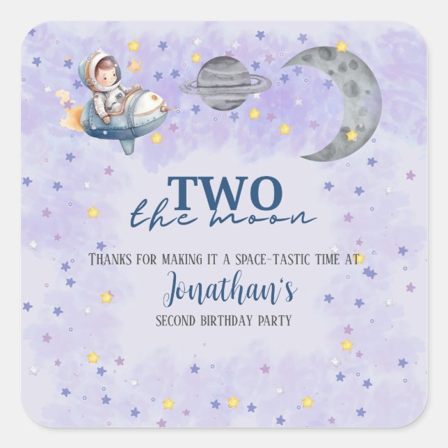 Two The Moon Boy Space Rocket 2nd Birthday  Square Sticker (Front)