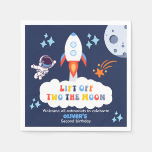 Two The Moon Boy Space Rocket Lift Off 2nd Bday Napkin
