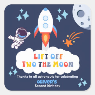 Two The Moon Boy Space Rocket Lift Off 2nd Bday Square Sticker