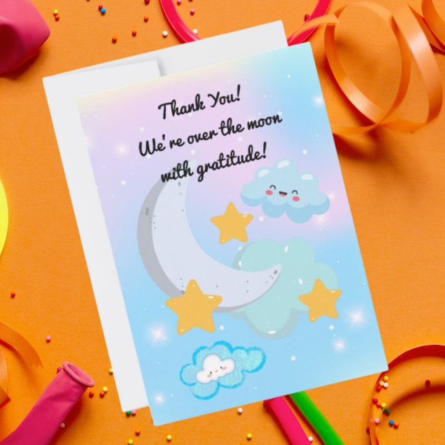 Two the Moon Cute Birthday photo thank you card (Creator Uploaded)