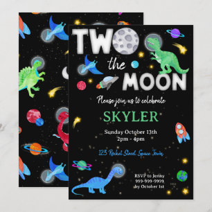 Two The Moon Dinosaur Astronaut 2nd Birthday Invitation