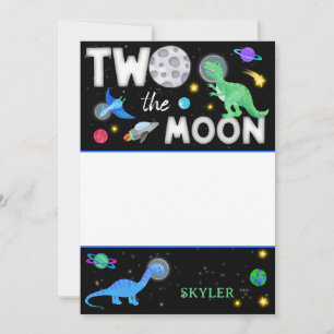 Two The Moon Dinosaur Astronaut 2nd Birthday Thank You Card