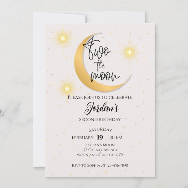 Two The Moon Elegant Gender Neutral 2nd Birthday  Invitation (Front)