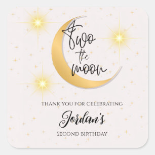 Two The Moon Elegant Gender Neutral 2nd Birthday  Square Sticker