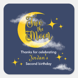 Two The Moon Elegant Gender Neutral 2nd Birthday  Square Sticker