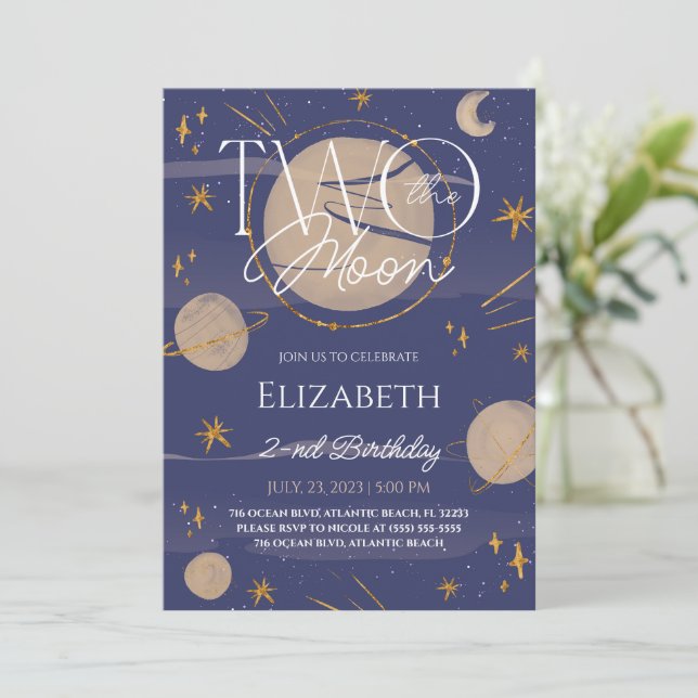 Two The Moon Galaxy Birthday Invitation (Standing Front)