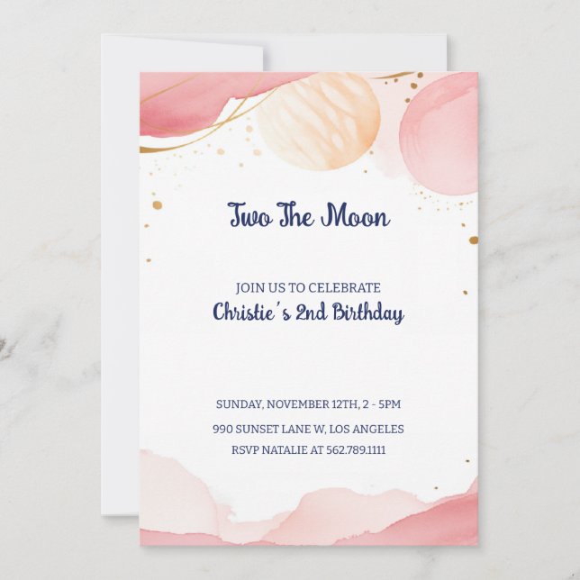 Two The Moon Girl 2nd Birthday Party Invitation (Front)